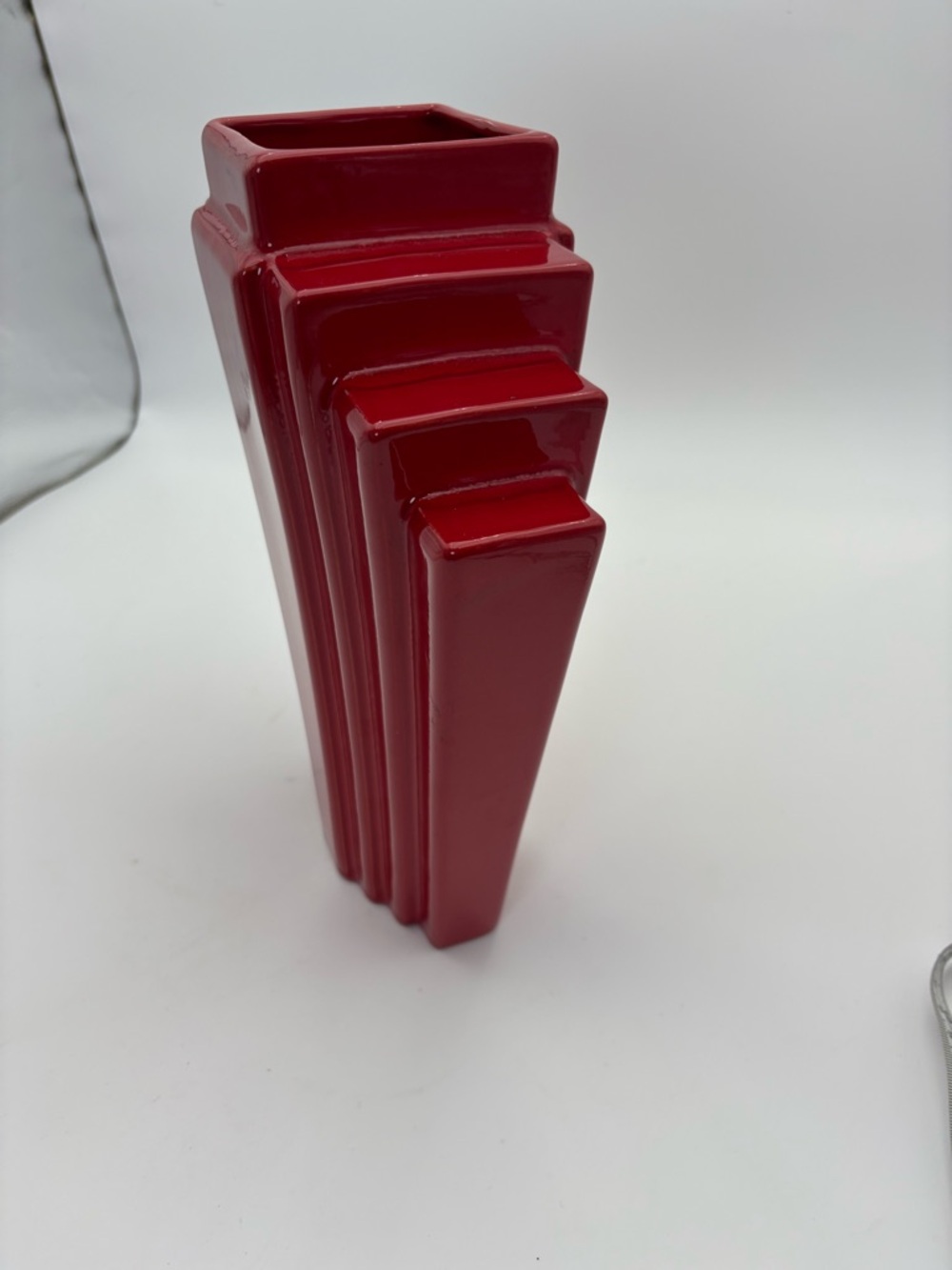 Vintage 80s Red Art Deco Ceramic Vase - Statement Piece - Picture 5 of 16